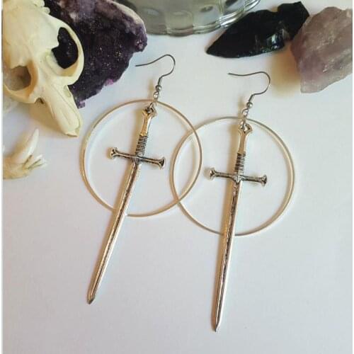 Swords Metal Hoop Earrings Witchy Warior Pagan Vikin Alternative Gothic Punk Creativity Jewellery Medieval Classic Gift Women