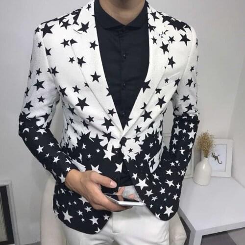 Star Printed Slim Fit Suit Jacket 2021 Brand Male Club Stage Blazer Man Formal Wedding Prom Blazers For Men Costume Homme Q5