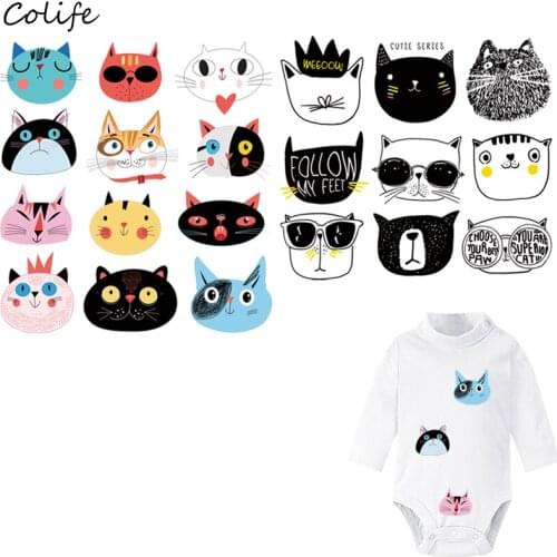 Set Of Patches Cute Cat Washable Print On T-Shirt Clothes Decoration New Design Diy Accessory Iron Appliques For Clothing