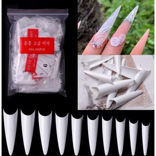 False Nails Long/Tips Half Cover Nail Tips Box Stiletto Clear Fake Nails Coffin ABS Natural Manicure Art Tool