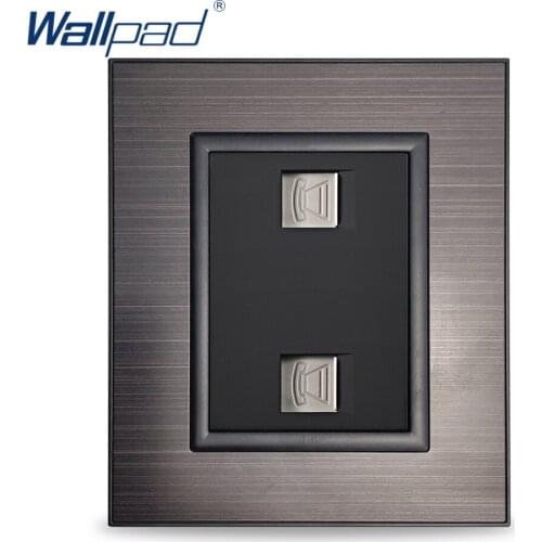 Wallpad 2 TEL Telephone CAT3 Socket Black Stainless Steel Panel Wall Weak Electricity Outlet