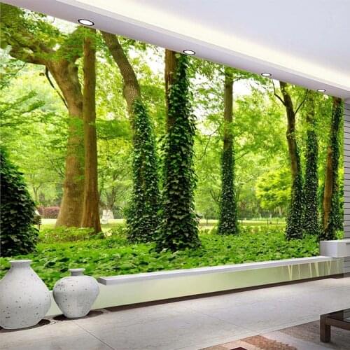 Custom Mural Wallpaper For Wall 3D Straw Green Forest Trees Painting Photo Non-woven Wall Paper For Living Room Decor Backdrop