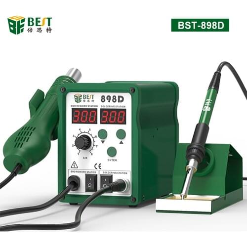 BST-898D 2 In 1 LED Double Digital Display Hot Air Gun Soldering Station BGA Rework Station Soldering Iron Desoldering Station