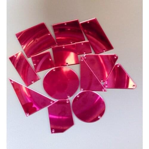 New Arrive 50PCS Of Sew On Rose Red Mirror Beads With Hole, Acrylic Rose Red Mirror Diamante Rhinestone Crystal Flat Back