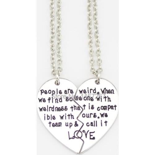 2014 new style broken heart 2 parts silver Letter pendant necklace best friend forever necklace (2 pcs 1 set)
