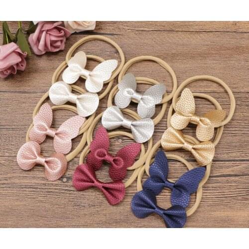 Bulk 60pc/lot 2" Faux PU Leather Hair Bow Nylon Headband or Hair Clips,Boutique Butterfly Bows Hairpins for Kids Girls Headwear