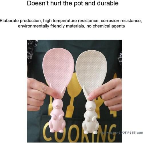 P8DE Standing Rice Spoon with Rabbit Shape Handle Wheat Straw Non-Stick Shovel Scoop