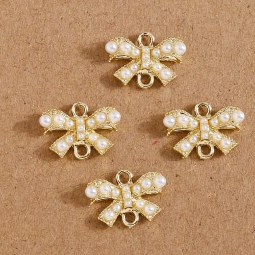 5pcs 17*12mm Imitation Pearl Bowknot Charms Connectors Pendants for DIY Jewelry Making Bracelets Necklaces Crafts Accessories
