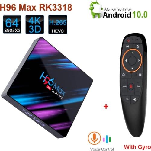 H96 max RK3318 Android 10.0 Smart TV Box Quad Core 2G RAM 16g ROM BT4.0 Google play 4K Voice remote control Smart Set Top Box