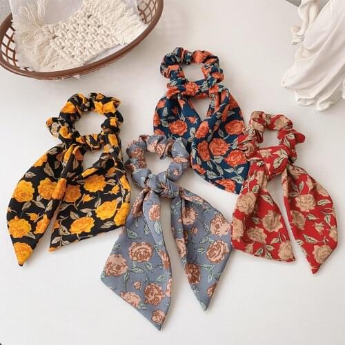 Hair Scrunchies Bohemian Floral Spot Long Hair Ribbon Elastic Hair Bands Hair Accessories Ponytail Hair Scarf for Women Girls