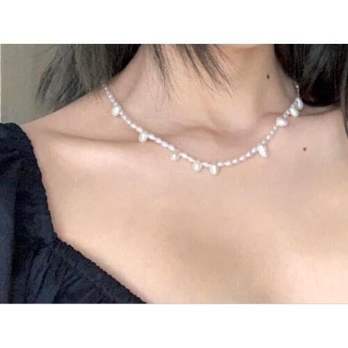 Real pearl 2-4mm rice pearl 9mm white baroque pearl mixed necklace natural Freshwater PEARL Women Jewelry 14'' 17'' 35cm 42cm