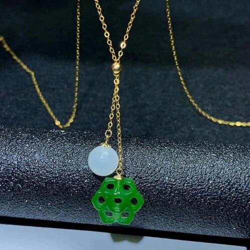 SHILOVEM 18k YELLOW gold Natural green Jasper pendants classic fine Jewelry women wedding new plant mymz14140808hby