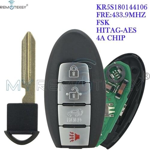 Remtekey S180144106 KR5S180144106 285E3-4CB6C smart key 4 button 433mhz 4A chip for Nissan Rogue 2016 2017 2018