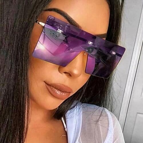 Trendy Rimless Rectangle Sunglasses Woman Luxury Zonnebril Dames Large Frame Personality Street Sunglasses Fashion Sonnenbrille