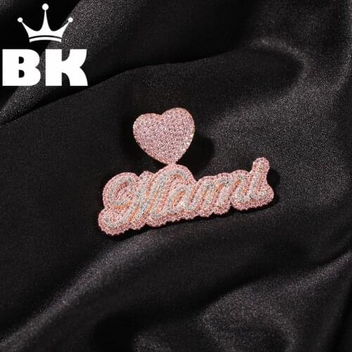 HIP HOP Custom Bubble Initial letter Combination Words Name With Heart Clasp Necklace Full Iced Cubic Zirconia Jewelry