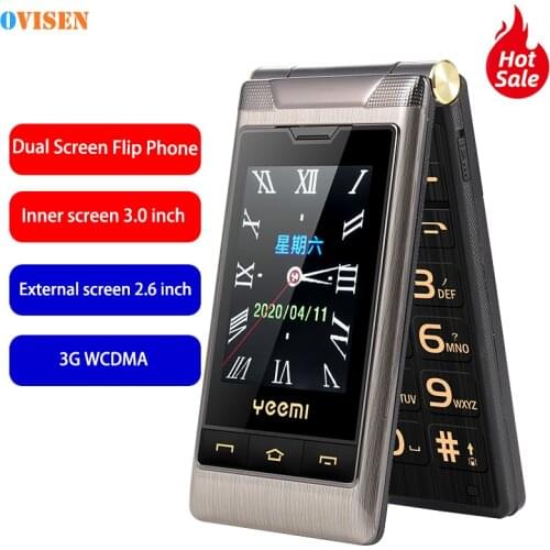 YEEMI G10-1 Senior Flip Phone 3G WCDMA Dual SIM Cellphones 3.0" Dual Screen Cheap Mobile Phone