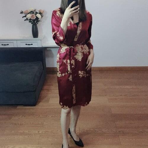 Women Summer 100% Natural Silk Ladies silk printed elegant nightgown Comfortable sexy Dress