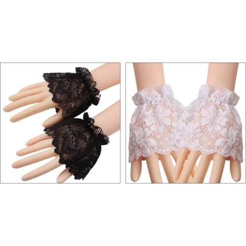 Women Single Layer Floral Lace Stretch Wrist Cuffs Short Hand Warmer Scar Cover Detachable Fake Sleeves Bridal Bracelet