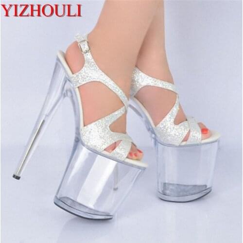 20cm Ultra high heels platform lady formal dress womens shoes sandals 8 inch silver rome style dance shoes Crystal