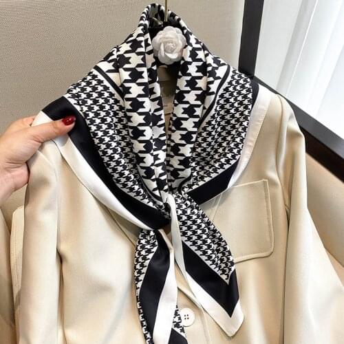 2021 Female Summer Silk Scarves Luxury Dustproof Lattice Kerchief Popular Print Square Bandanna Fashion 90X90CM Sunscreen Shawl