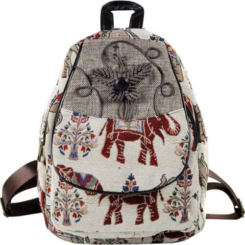 Womens Vintage National Style Backpack Female Handmade Flax Travel Bagpack Teenager Girls Cartoon School Book Bag 2020 New Hot