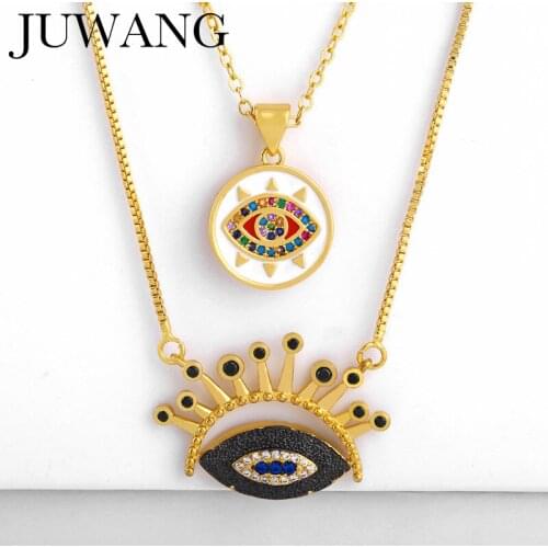 Womens Cz Turkish Evil Eye Necklace Gold Cubic Zirconia Greek Blue Eye Pendant girls Necklace Jewelry colar olho grego