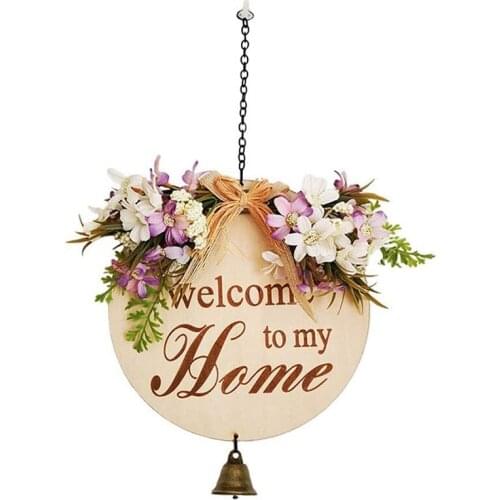 Welcome Sign for Front Door, Front Door Decor, Front Porch Decorations Hanging Sign Rustic Wood Hanging Sign(Purple)