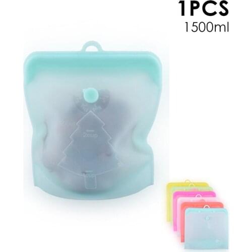 1 Pc 500ml-1500ml Reusable Food Bag Sealed Silicone Storage Containers For Fruits Vegetables Snack