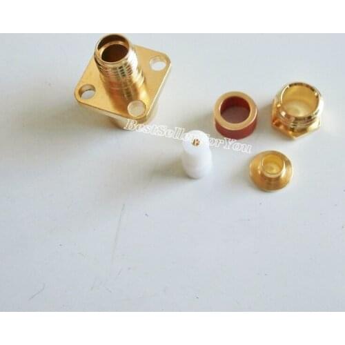 1Pcs SMA Female 4-hole Flange Clamp RG58 RG142 LMR195 RG400 Cable RF ConnectorBrass