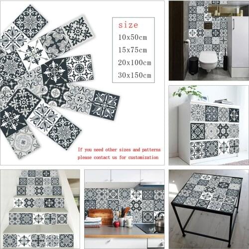 10/15/20/30cm Retro Pattern Strip Tile Sticker Furniture Kitchen Home Decor Surface Gloss Film Wallpaper Peel & Stick Wall Decal