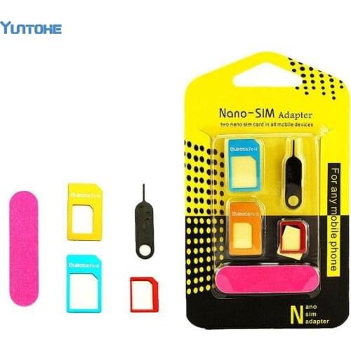 100sets 5 In 1 Sim Cards Adapters Eject Pin Key for All Smartphone Standard/Nano/Micro SIM Card Adapters for Mobile Phone