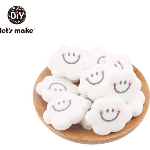 Lets Make 20PCS Silicone Cartoon Cloud Smiley Face Teething Beads Newest Hot Popular DIY Nursing Beads Food Grade Baby Teethers