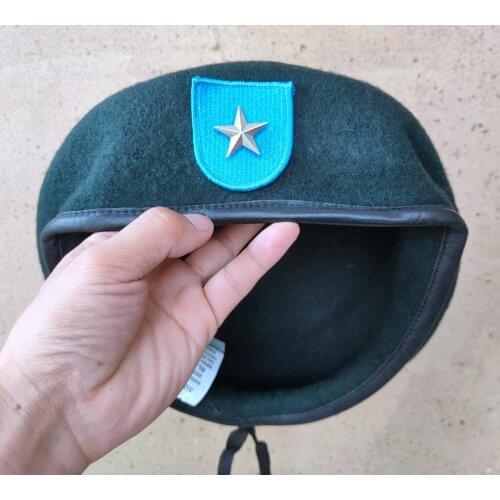 US Army 19th Special Forces Group Wool Airborne Green Beret ONE STAR BRIGADIER GENERAL RANK INSIGNIA Military Hat Cap
