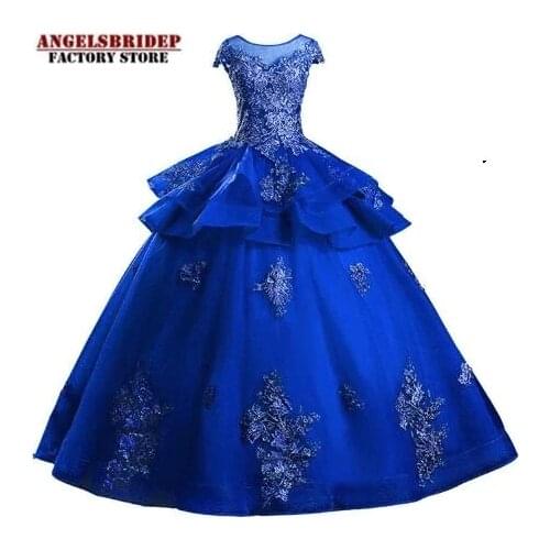 ANGELSBRIDEP Sheer Neck Quinceanera Dresses Vestidos De 15 Anos Appliques Floor-Length Tulle Cinderella Birthday Party Gowns