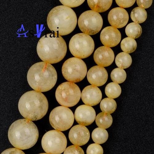 Natural Stone Beads 6 8 10 12mm Yellow Quartz Crystal Round Loose Spacer Beads For Jewelry Making Diy Bracelets Accessories 15"