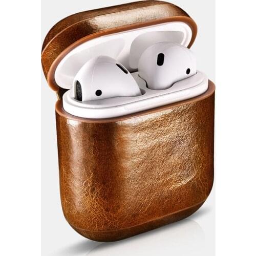 Icarer for Apple AirPods Oil Wax Vintage Real Leather Protective Case Bag for iPhone Earphone Accessories Cover Portable Pocket