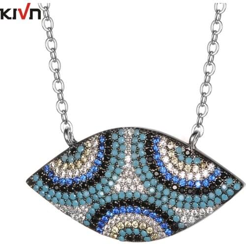 KIVN Fashion Jewelry Turkish Blue eye Pave CZ Cubic Zirconia Pendant Necklaces for Women Christmas Birthday Mothers Day Gifts