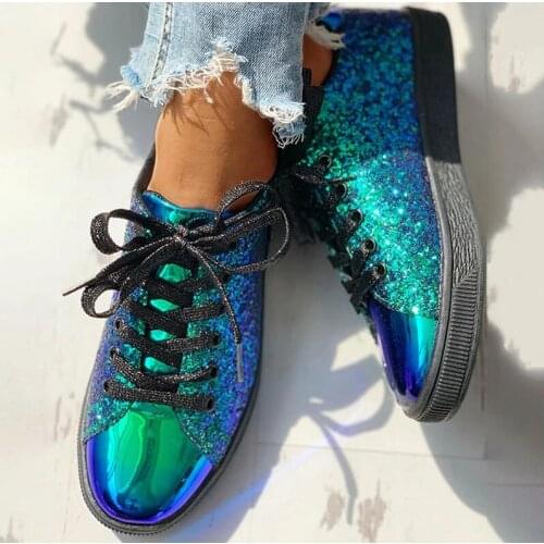 Women Vulcanize Shoes Sneakers Bling Shoes Girl Glitter Casual Female Breathable Lace Up Outdoor Sport Shoes Zapatos De Mujer
