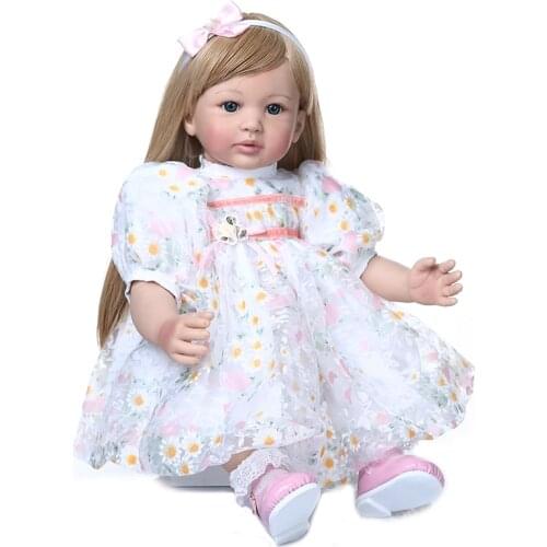 60cm Big Girl Reborn Toddler Doll Toy gold long hair Lifelike Vinyl Princess Baby dolls Alive Bebe reborn Birthday Gift