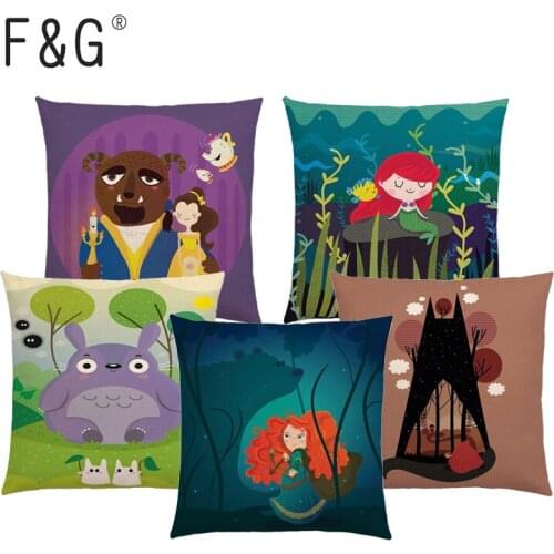 Cute Cartoon Cushion Cover Fairy Tale Girl Beautiful Princess Mermaid Home Office Lumbar Pillowcase Car Sofa Pillowcase