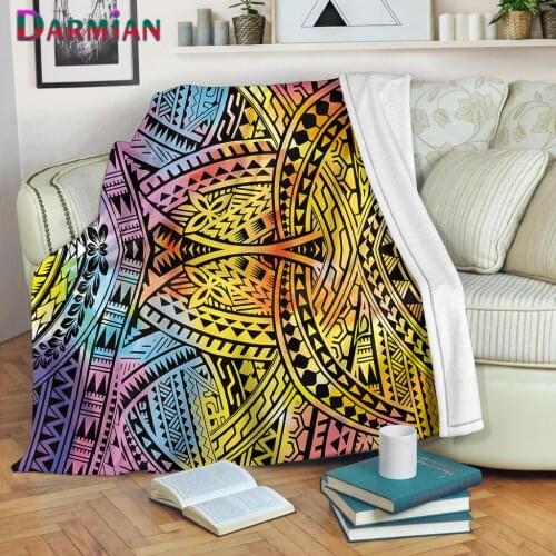 DARMIAN Fashion Sofa Throw Blanket Flannel Summer Lightweight Polynesian Tribal Colorful Print Thin Quilt Blanket for Adult Kids