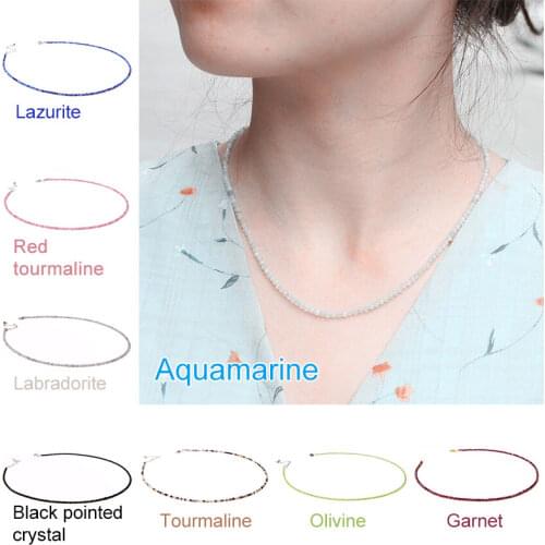 Fashion Faceted Gemstones Necklace Garnet 2mm Crystal Beads Necklace for Women Tourmaline Choker Men Female Jewelry Party Gift