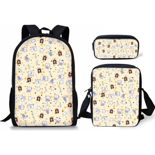 Fashion Nurse 3PCS/SET Backpack School Bags For Teen Girls Backpack Canvas Nursing Kid Schoolbags Student Book Bags Okul Çantası