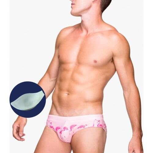 Mens New Swimming Trunks Flamingo Print Briefs European And American Trendy Hot Style Swimwear Bikini Swim Shorts With Push Pad