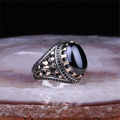 Black Cubic Zirconia 925 Sterling 925 K Silver Men 'S Ring