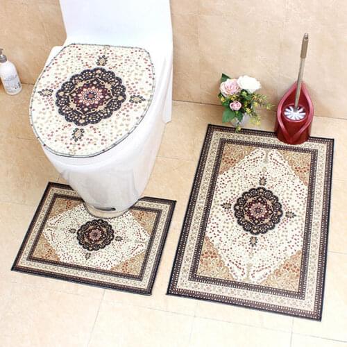 3Pcs/Set European-style Anti-slip Bath Toilet Mats Set Absorbent Bathroom Carpet Pedestal Rug Toilet Lid Cover