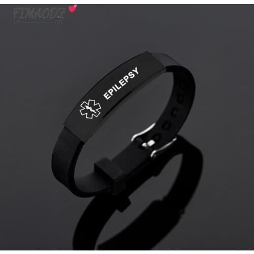 FIMAODZ New Arrival Medical Alert ID Bracelet Men DIABETES EPILEPSY ALLERGY Wristband Silicone Stainless Diabetic Bracelets