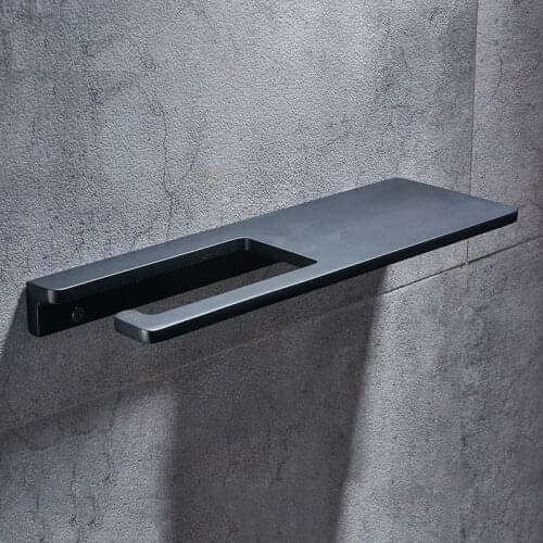 Solid Aluminun Matt Black Toilet Paper Holder Phone Shelf Storage Rack Wall Mounted Bathroom Roll Paper Holder with phone Holder