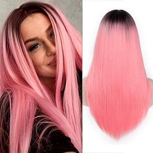 ELEGANT MUSES Syntheic Wig Ombre Red Long Straight Wig Lolita Synthetic Hair Wigs for Women Black Blonde Pink Gray