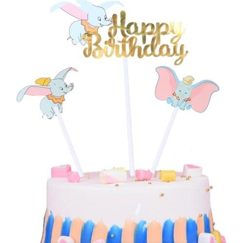 Disney Dumbo Cake Decoration Plug-in Cartoon Anime Figure Blue Elephant Image Card Birthday Accessories Suit Kids Party Gifts